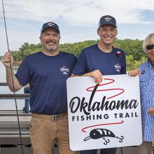 Wildlife Department Director J.D. Strong, Lt. Gov. Matt Pinnell, pro angler Jimmy Houston, and Tourism Department Executive Director Jerry Winchester.